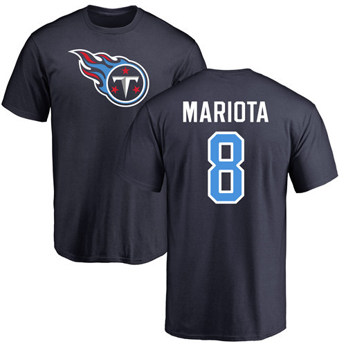 Tennessee Titans Men Navy Blue Marcus Mariota Name and Number Logo NFL Football #8 T Shirt->tennessee titans->NFL Jersey